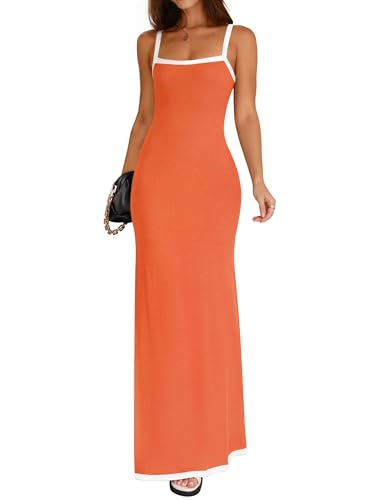 ZESICA Women's 2026 Summer Spaghetti Straps Square Neck Beach Maxi Dress - color: Orange, size: Medium