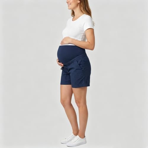 Cichic Women's Over-Belly Maternity Shorts Elastic Waist with Adjustable Button Tightener Maternity Casual Summer Shorts - size: Large