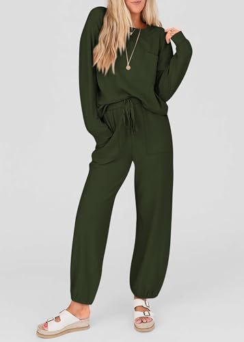 KIRUNDO Lounge Sets for Women 2026 Fall Comfy Postpartum Going Home Outfits - color: Army Green, size: Large