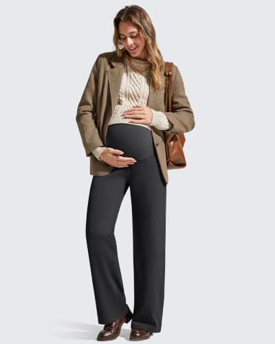 G4Free EverGoing Fleece Lined Maternity Wide Leg Pants Pregnancy Trousers - color: Black, size: X-Large