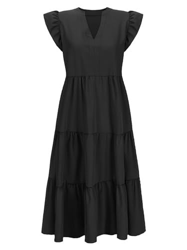 CzzzyL Womens Nursing Midi Dress Breastfeeding Sleeveless Tiered Pockets - color: Black, size: Small