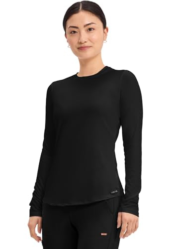 Cherokee Underscrub Long Sleeve Women’s Knit Tee Nursing Underscrubs Crew Neck Layering Top for Women - CK773 - color: Black, size: Medium