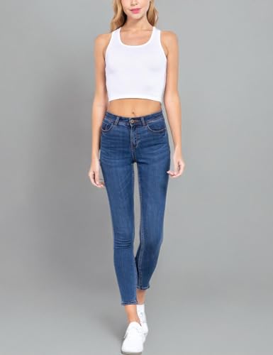 Women Sleeveless Racerback Crop Camisole Tank Tops Cotton Basic Shirts - color: 001-white-22, size: Medium