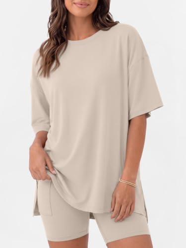 LILLUSORY Womens Lounge Sets 2 Piece Matching Pajamas Summer Outfit 2026 - color: Beige, size: Large