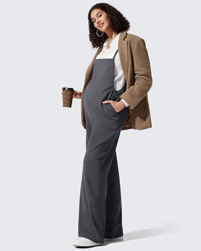 G4Free Maternity Jumpsuits Adjustable Strap Wide Leg Pregnancy Rompers - color: Dark Gray, size: X-Small