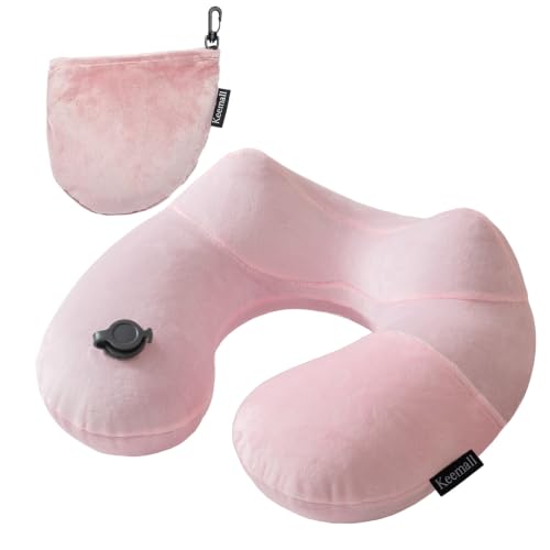 Keemall Inflatable Travel Neck & Shoulder Pillow for Airplanes&Long Trips - color: Pastel Pink, size: Medium
