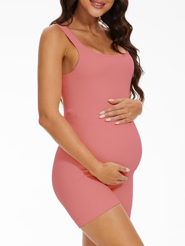 BDITANLE Maternity Workout Romper Pregnancy Yoga Ribbed One Piece Seamless Tank Top Jumpsuit - color: 010pink, size: Medium