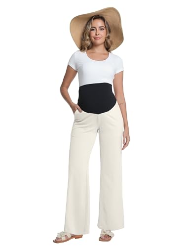 V VOCNI Maternity Pants Wide Leg Palazzo Flowy Pants - color: Beige, size: X-Large