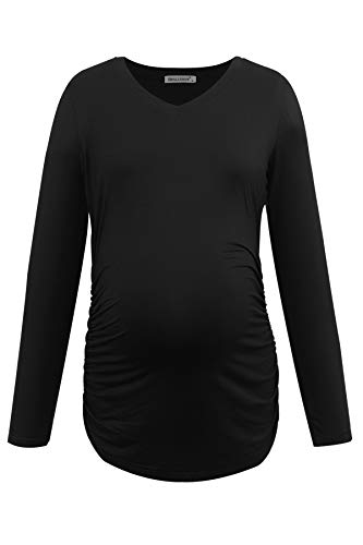 Smallshow Women's V-Neck Maternity Shirt Clothes Long Sleeve Ruched Pregnancy Top - color: Black-deep Grey-light Grey(3 Pack), size: Medium