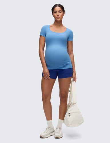 CRZ YOGA Maternity U Neck T-Shirt - color: Party Blue, size: Medium