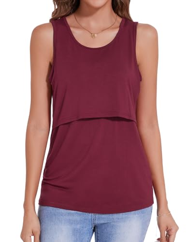 Sosolism Women’s Maternity Nursing Tank Top for Breastfeeding S-XXL - color: Wine Red, size: Small