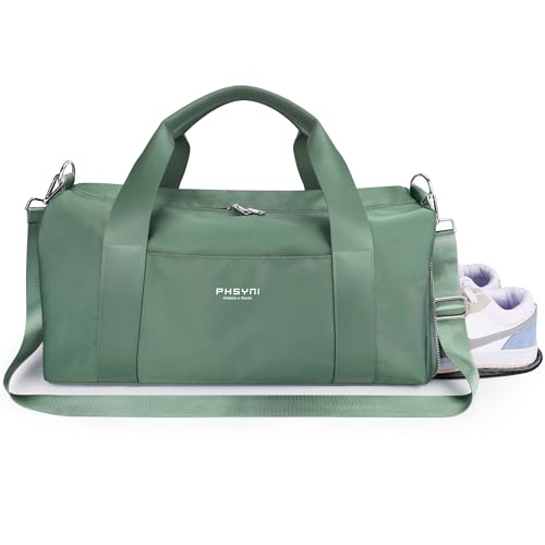 19" Green Personal Gym Bag for Women,with Shoe Compartment & Wet Pocket - color: Green, size: 19" Medium Size