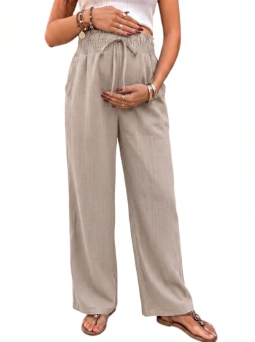 BLENCOT Maternity Pants Wide Leg High Waisted Flowy Pregnancy with Pockets - color: Jet Stream, size: Small