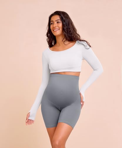 VALANDY Creamlush 4 Pack Maternity Shorts Over the Belly 5"/8" - color: 5 Inch - Black/Dark Grey/Light Grey/White, size: Medium