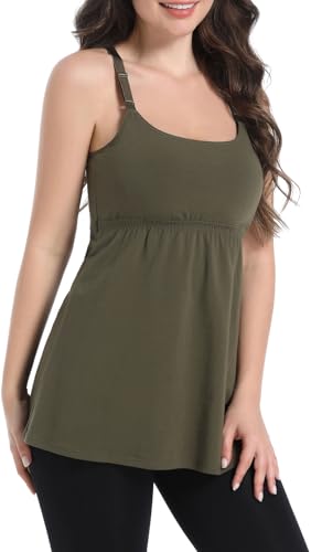 SUIEK 3-Pack Cotton Maternity Nursing Tank Tops Breastfeeding Cami Shirts - color: A-stripe+army Green+grey Print - Fourth Style, size: Medium