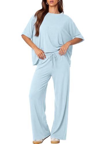 Darong Womens 2 Piece Matching Lounge Sets Travel Outfit Summer Tracksuit - color: Blue, size: Large
