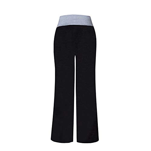 iChunhua Women's Comfy Stretch Floral Print Drawstring Palazzo Wide Leg Lounge Pant - color: Solid Black, size: Medium