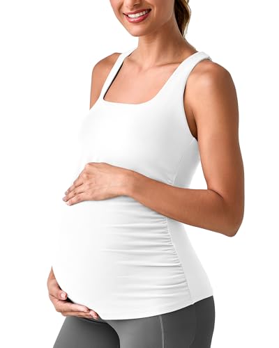 G4Free BareFeel Maternity Tank Tops with Removable Pads Pregnancy Clothes - color: White, size: X-Large