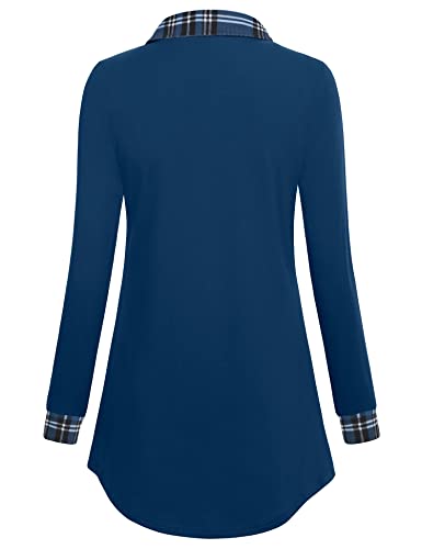 Gaharu Women's Swing Tunic Notch Collar Ladies Button Sweatshirt Long Sleeve Pullover Shirt Tops - color: Black Blue, size: XX-Large