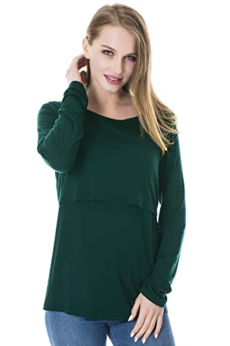 Smallshow Women's Nursing Tops Long Sleeve Breastfeeding Shirts 3 Packs - color: Black-deep Green-light Grey(3 Packs), size: X-Large