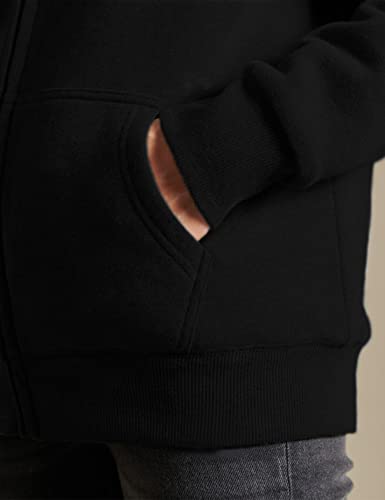 Women’s Casual Full Zip Up Sherpa Lined Hoodie Sweatshirt Jacket Coat - color: Black, size: Large
