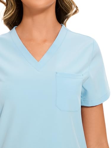 COZYFIT Scrubs for Women Set - Stretch V-Neck & Jogger Pant with 9 Pockets - color: Baby Blue, size: Medium-Tall