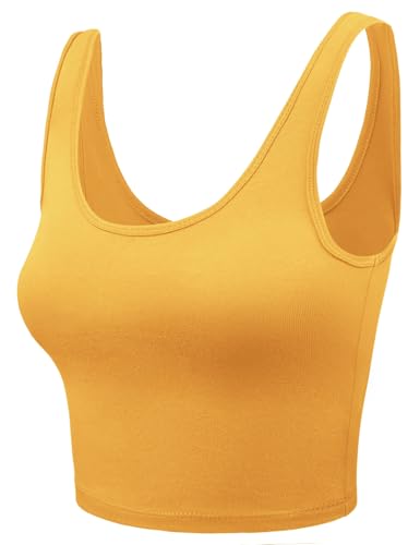 Women Sleeveless Racerback Crop Tank Top Cami Backless Scoopneck Shirts - color: 426-silk Mustard, size: Medium