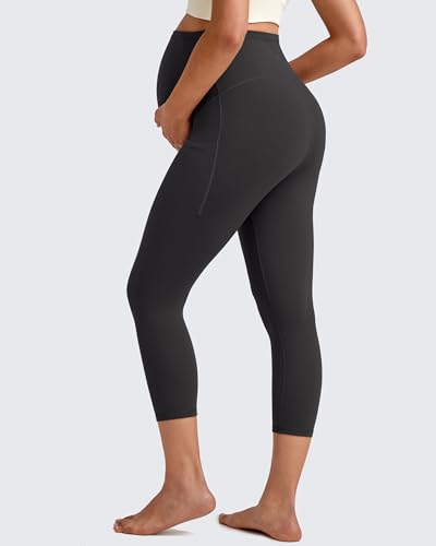G4Free BareFeel Maternity Leggings with Pockets Over The Belly Stretchy Workout Yoga Pregnancy Pants - color: Black, size: Medium