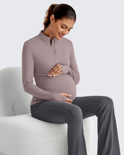 G4Free Lightbreeze Maternity Shirts Long Sleeve Quarter Zip Pregnancy Top - color: Gray Lilac, size: Medium