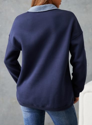 BLENCOT Women Mock Neck Sweatshirt Oversized Long Sleeve Henley Shirts - color: Dirty Blue, size: XX-Large