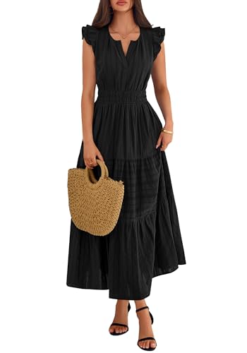 BTFBM Womens Summer Casual Ruffle Sleeve Maxi Dress - color: Black, size: Small