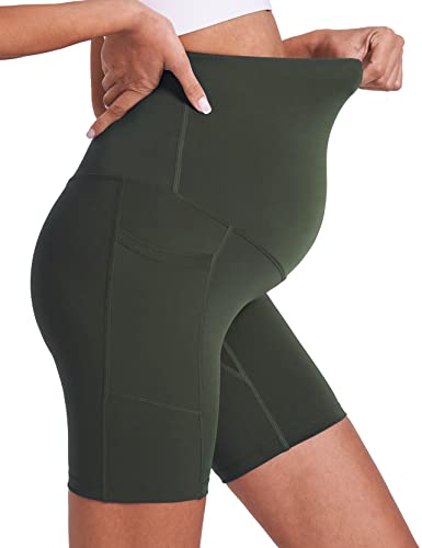 Enerful Maternity Biker Shorts with Pockets 8"/5" - color: Black + Dark Green 8", size: Small