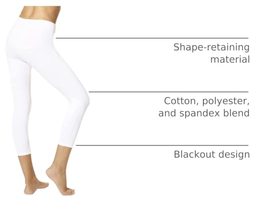 HUE Women's Wide Waistband Blackout Cotton Leggings - color: White, size: Small