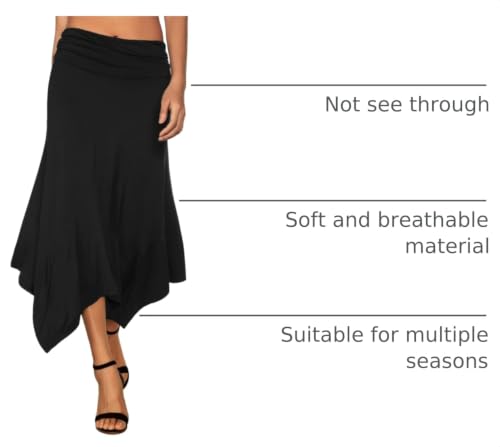 DJT Women's Flowy Handkerchief Hemline Midi Skirt - color: Black, size: Large