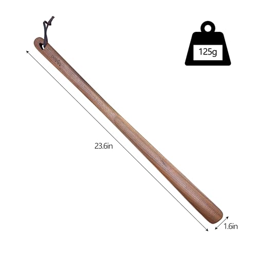 Myluxi Wooden Shoe horn Long Handle for Seniors,23.6in Shoe Helper - color: Black-walnut