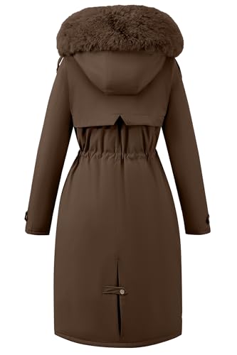 RISISSIDA Women Winter Puffer Coat,Long Parka,Fur Trim Hood - color: Dark Coffee, size: Medium