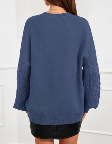 PRETTYGARDEN Womens Fall Sweaters 2025 Cable Knit Long Sleeve Crewneck Casual Chunky Pullover Oversized Sweater Outfits - color: Grey Blue, size: Medium