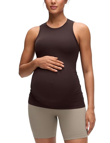 CRZ YOGA Maternity High Neck Tank Tops - color: Hot Fudge Brown, size: Medium