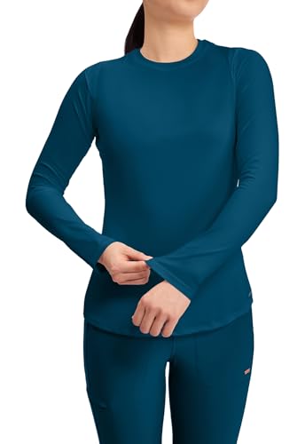 Cherokee Underscrub Long Sleeve Women’s Knit Tee Nursing Underscrubs Crew Neck Layering Top for Women - CK773 - color: Caribbean Blue, size: Large