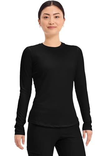Cherokee Underscrub Long Sleeve Women’s Knit Tee Nursing Underscrubs Crew Neck Layering Top for Women - CK773 - color: Black, size: Medium