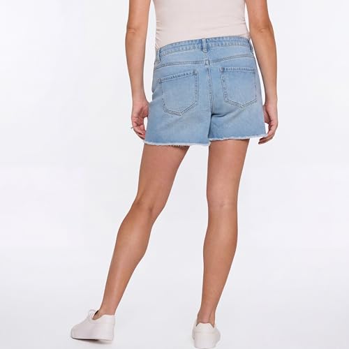 Motherhood Maternity Women's Under the Belly Cutoff Denim Pregnancy Shorts with Side Elastic Panel Insets - color: Light Wash, size: Large