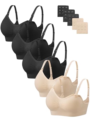 Angelhood Women Nursing Bras for Breastfeeding 5 Pack, Maternity Sleep Bra - color: 5 Pack Multicoloured K, size: Medium