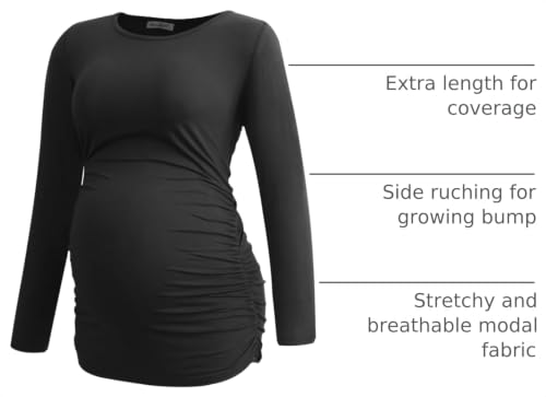 Smallshow Women's Maternity Shirts Long Sleeve Pregnancy Clothes Tops 3-Pack - color: Black-deep Grey-light Grey(3 Packs), size: Medium