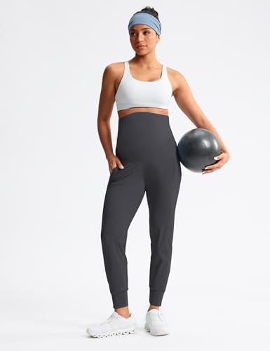 Mama Land Maternity Joggers Over Belly Pants with Zipper Pockets - color: Dark Grey, size: Medium