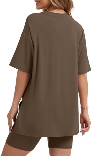 RUBZOOF Women 2 Piece Lounge Sets Summer Outfits Shorts Set - color: Coffee, size: X-Large