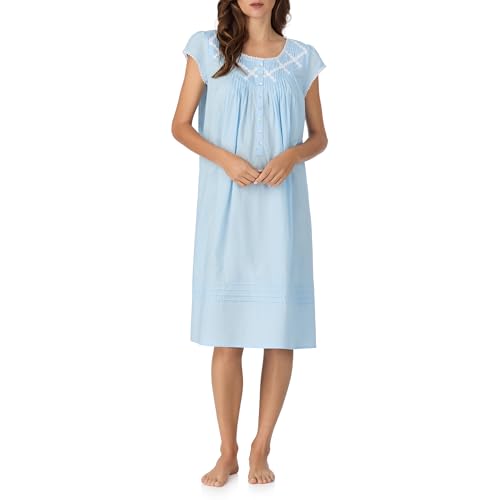 Eileen West 100% Cotton Cap Sleeve 42" Knee Length Nightgowns for Women - color: Blue, size: Small