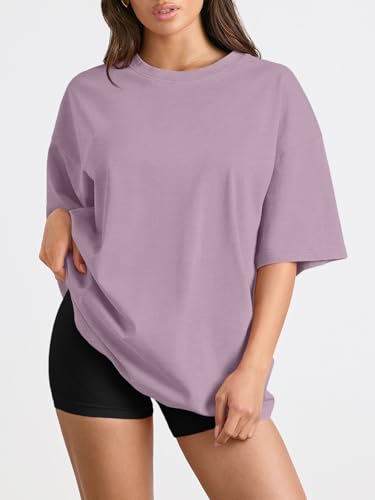 Trendy Queen Womens Oversized T-Shirts Short Sleeve Crew Neck Summer Tops - color: Darkpink, size: X-Small