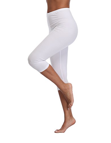 Kotii Women's Lightweight Soft Capri Leggings Crop Leggings 3/4 Stretch Yoga Pants - color: Black and White(2pack), size: Small-Medium