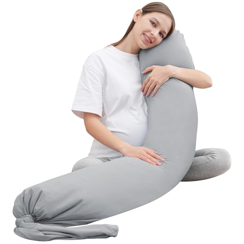 MOON PARK Pregnancy Pillow - Incredibly Smooth and Soft Cooling Cover I Shaped Full Body Maternity Pillow with Removable Cover - Support for Side, Back, Legs, Belly, HIPS - Light Grey - color: Light Grey