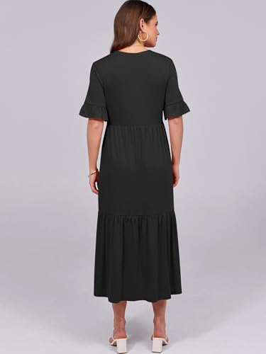 ANRABESS Womens Summer Casual Maxi Dresses Ruffle Short Sleeve Dress - color: Black, size: Medium